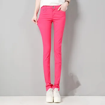 LPOWSS Kvinder Casual Plus Size Bukser Små ben Candy Farve Strække Blyant Bukser koreansk Stil Tynde Bukser Sort Pink Leggings