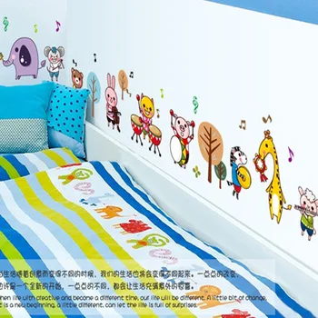 Børn Dejlige Tapet Tegnefilm Søde Dyr Vægmaleri Musik Note vægoverføringsbillede Børnehave Wall Decor for Childroom Play Baby Værelse