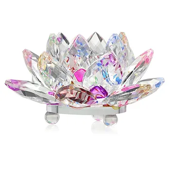 80mm Farverige Krystal Glas Lotus Blomst Naturlige Sten Feng shui Krystal blomster Til bryllup souvenirs