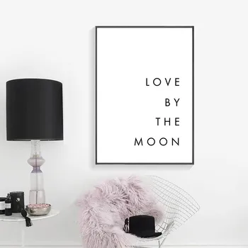 Sort Hvid Kærlighed Citater Leve Af Solen Elsker Af Månen Lærred Maleri Plakat Print Væg Billeder til Soveværelse Home Decor YX066