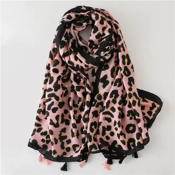 Kvinder pink leopard tørklæde kvindelige efterår og vinter Spanien stil, smart design, lang pink leopard mønstret tørklæde lyddæmper cape sjal