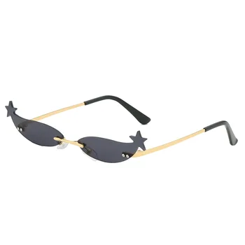 Nye Solbriller Kvinder Små Cat Eye Smalle solbriller Stjernet Luksus Brand Designer Uindfattede Nuancer Mode Kvindelige Brillerne UV400