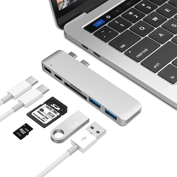 USB-C-HUB Type C Thunderbolt 3 Dock 5-i-1 USB-C Adapter Dongle Combo med USB 3.0 Porte, TF Slot Micro SD-Kort Til MacBook Pro