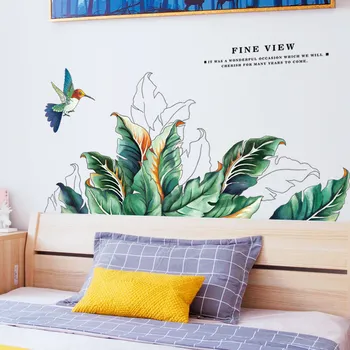 Frisk Grøn Plante wallstickers til Stuen, Udsmykning DIY Aftageligt, Stort Blad Soveværelse vægoverføringsbillede Sengen Home Decor
