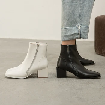 2020 efteråret nye mode, retro Britisk stil tyk hæl korte støvler casual alsidig ankel støvler med høj hæl komfortable støvler