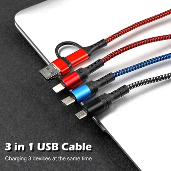 NOHON USB-C Kabel til iPhone Lightning Kabel 3 I 1 Type C Til Mikro-USB-Ledningen Oplade Telefonen Opladeren til Xiaomi Mobiltelefoner