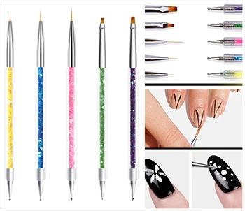 5 stk Crystal øremærkninger pen,Nail Art Pensel Liner Maleri Pen Akryl Builder Fladskærms Crystal Tegning Manicure Børste