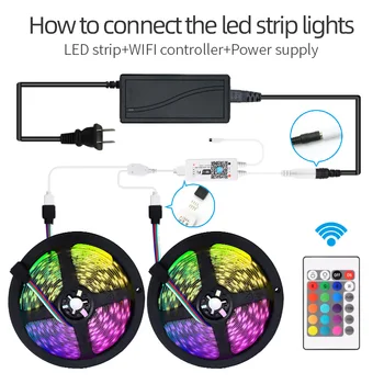LED Lys Med 5050RGB Syv Farver Intelligent WiFi Vandtæt lysbånd Mobiltelefon App Voice Control-Pakke