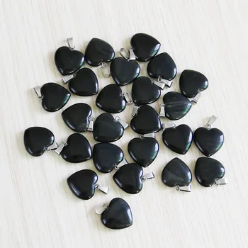 Naturlig Sort Obsidian Sten Heart Perler Vedhæng Kvinder Charms 20Mm Engros For Tilbehør til smykkefremstilling