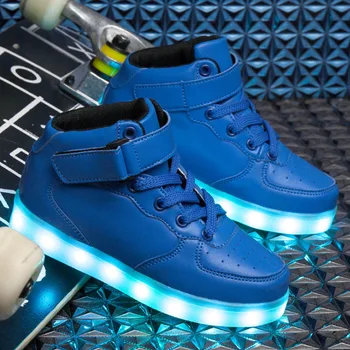 Størrelsen 25-40 USB Charge Børn LED Sko Glødende Lysende Sneakers til Børn Drenge Piger Tændte Sko med Lysende sole Blå