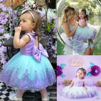 2019 Helt Nye Søde Børn Piger Dress Blonder Bue Hule Tilbage Blomst Tyl Festspil Party Prinsesse Formel Kjole Tutu Prom Dress