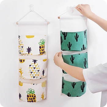 Kreative tre lommen opbevaringspose soveværelse væggen opbevaring dagligvarer, kosmetik-tasten arrangør polyester bomuld materiale, vandtæt