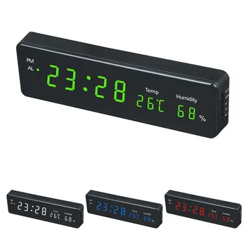Digital Wall Clock Stor LED-Time Kalender Temperatur Luftfugtighed Display Bruser Tabel Elektroniske Ure LED Væg Ur Indretning EU Stik