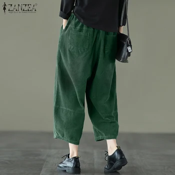 2021ZANZEA Vintage Fløjlsbukser Bukser Kvinder Elastisk Talje Harem Bukser Streetwear Solid Majroe Bukser Foråret Efteråret Capris Kvindelige