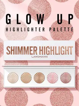 5 Farver Makeup Skær Ansigt Kontur Shimmer Powder Highlighter Glitter Palet Fremhæve Lyse Pulver Kosmetiske