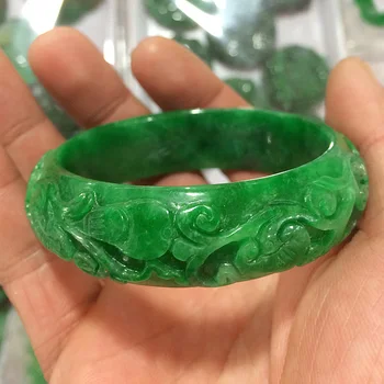 ægte jade Naturlige handmad 7A Emerald Hånd udskåret mønster blomst armbånd jade armbånd grøn jade armbånd kvinder smaragd armbånd