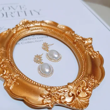 Nye Luksus Simuleret Perle Øreringe Til Kvinder Skinnende Zirconia Krystal Dråbe Earrrings Mode Elegant Bryllupsfest Smykker Gaver