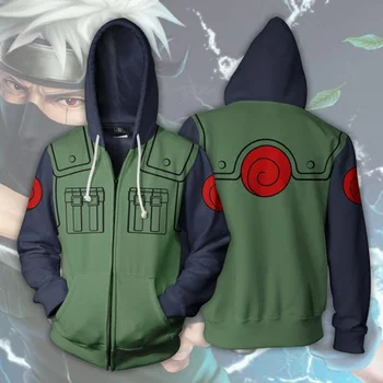2021 Nye Animationsfilm Sasuke Zip Hooded 3d-Print Mænds Kakashi Hatake Hættetrøjer Naruto Lynlås Hættetrøjer Sweatshirt Plussize