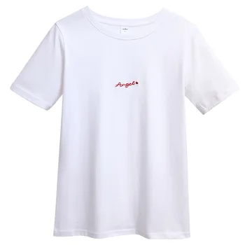 2020 Sommeren Nye Løs Broderet Ren Bomuld kortærmet T-shirt til Kvinder Jumper