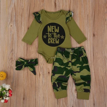 Emmababy Nyfødte Baby Tøj Rund Hals Lange Ærmer Romper Camouflage Bukser og Hue 3stk Tøj Baby, Dreng, Pige Tøj