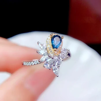 CoLife Smykker Naturlige Topas Sølv Ring op til 5 mm*7mm London Blue Topas Ring 925 Sølv Topas Smykker
