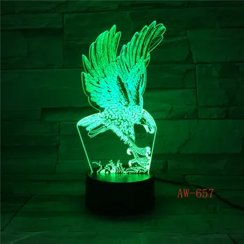 Eagle Lampe 3D-Illusion Nightlight Farverige Hawk Touch-Desk Lys sengelampe, Akryl Fjernbetjening Lys for Kontor Soveværelse AW-657