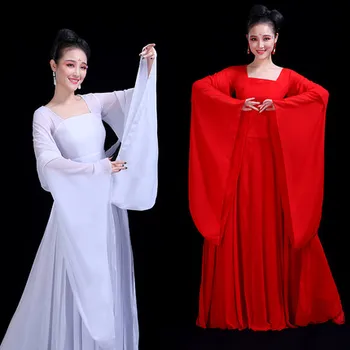 Kvinders Kinesiske klassisk stil dans elegant frisk Hanfu lang-langærmet flow fe kjole performance tøj TB190226