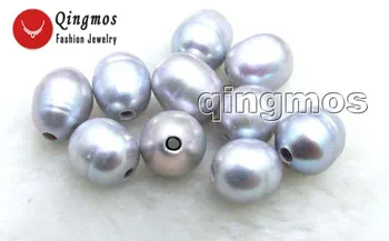 Qingmos Engros-10 Stykker 10-11mm Sorte Ris eller Drop Naturlige 2mm Hul Perle Perler til smykkefremstilling Halskæde Vedhæng-los643