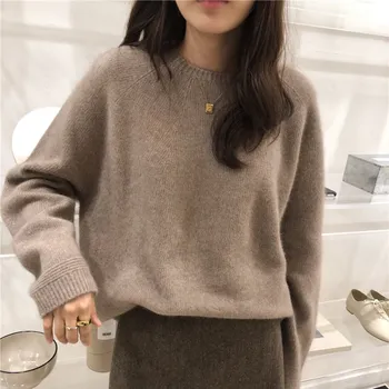 ATTYYWS Nye rund hals cashmere sweater kvindelige pullover sweater casual løs bunden strikket uld sweater Solid farve regelmæssig