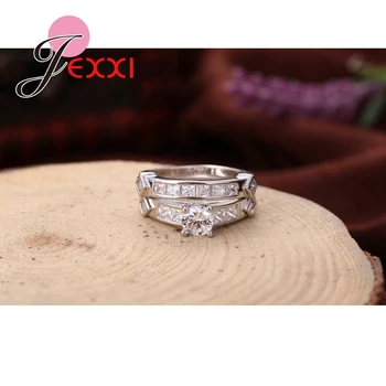 Mode Klassiske Bryllup Forlovelsesringe Sæt Til Kvinder 925 Sterling Sølv Part Finger Ring Bijoux Brude Dame