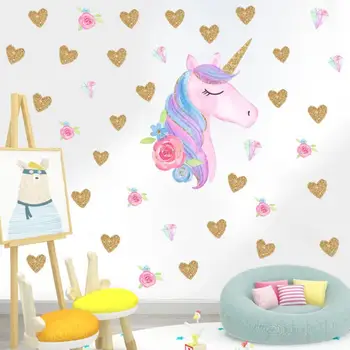 2019 Smuk 3d Unicorn Stickers Kids Room Wall Decor Baby Pige Soveværelse Indretning Wall Sticker diy Børn Adesivo de Parede W147