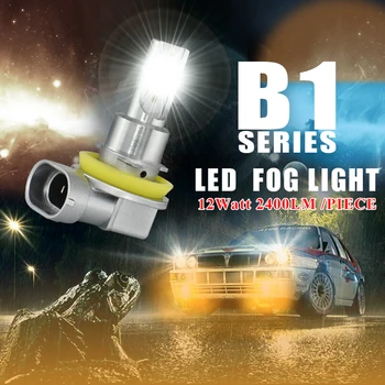 CNSUNNYLIGHT Bil Tåge Lys B1 H11/H8/H9 9005/HB3 9006/HB4 LED Pære Auto Kørsel DRL Lampe Hvid/Gul 2400Lm Plug&Play 12V 24V