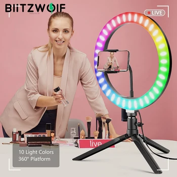 BlitzWolf BW-SL5 RGB LED Lys Ring med Stativ til Telefonen Dæmpbar Selfie Ring Lys med Telefonen Holder til YouTube-Video, der Lever