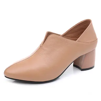 GKTINOO ægte læder sko dybt munden enkelt sko kvinder 2021 foråret efteråret nye damesko spidse tå høje hæle kvinder