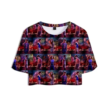 Fremmede Ting 3D Printet Kvinder Afgrøde, Toppe, Mode Sommer kortærmet T-shirt 2019 Hot Salg Casual Streetwear pige T-shirt