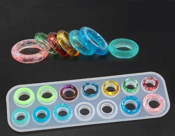 1=14pcs Ring skimmel full ring crystal DIY epoxy skimmel UV-lim kreative smykker spejl silikone formen