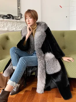 2020 Nye vinter ræv pels krave, der importeres velvet mink frakke kvinder hele mink pels
