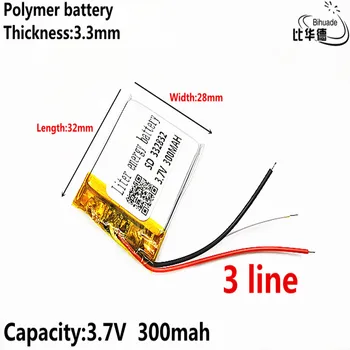 3 linje Gode Qulity 3,7 V,300mAH,332832 Polymer lithium-ion / Li-ion batteri til TOY,POWER BANK,GPS,mp3,mp4
