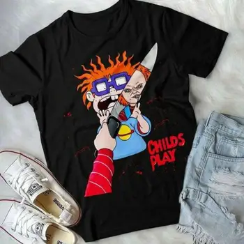 Horror Karakter Chucky Childs Play Halloween T-Shirt Sort Bomuld Mænd S-3XL Mænd Kvinder Unisex Fashion tshirt Gratis Fragt