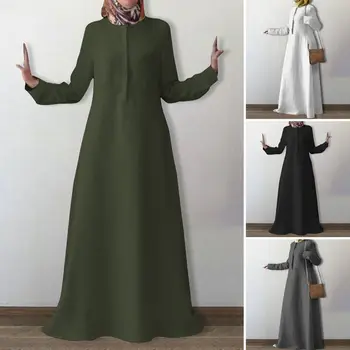 Vintage Muslimske Maxi Kjole Kvinders Efteråret Islam Tøj ZENZEA 2021 Afslappet langærmet Vestidos Kvindelige O-Hals Kjole Plus Størrelse