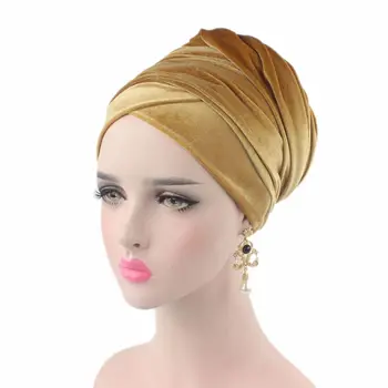 Velvet Turban Muslimske Lang Hale, Cap, Hat Kvinde Svøbt Hoved Tørklæde