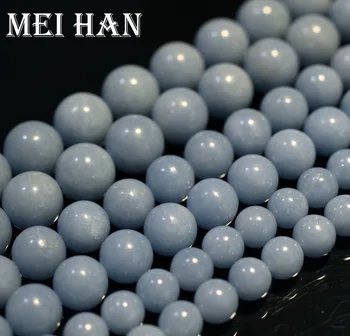 Meihan naturlige 8mm 10mm 12mm Peru blå Angelite glatte runde charm perle sten smykker at gøre design, mode sten DIY armbånd