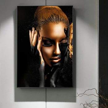 Afrikanske Nøgen Kvinde, Sort og Guld på Lærred Maleri Plakater Udskrive Skandinaviske Væg Kunst Billedet Cuadros boligindretning, Rum Udsmykning
