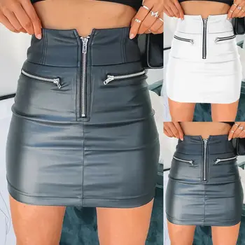 Dame PU-Læder Lynlås Nederdel med Høj Talje Blyant Aften Party Club-Wear Mode Bodycon Kort Mini Skirt