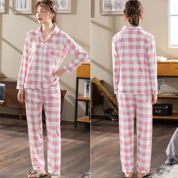 Pyjama Kvinder Satin Pyjamas Sæt HomeWear Kvinder Med Lange Ærmer Tops+Bukser Polka Dot Pijamas Mujer Fritid Nattøj Mælk Makulerer