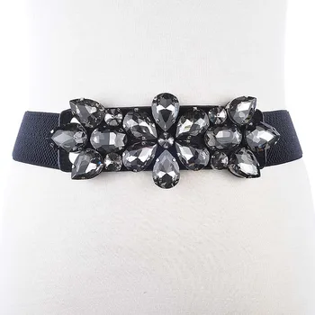 2021 Rhinestone Elastisk Bælte luksus fuld krystal perle sort tæve linning pels ned generation dame dress bælter BL239