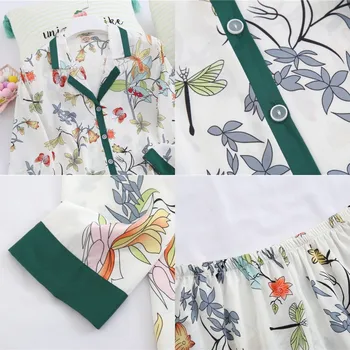 Daeyard Kvinders Silke Pyjamas Sæt Foråret Luksus Overordnede Print Pyjamas Mode Outwear Lange Ærmer Bukser, der Passer Nattøj Homewear