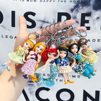 Disney princess Tegnefilm dukke Tilbehør Vedhæng nøglering pige gave diamant havfrue nøglering bilen kvinder taske nøgle vedhæng
