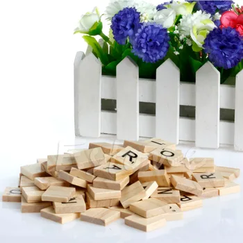 100 Træ-Alfabet Scrabble Fliser Sorte Bogstaver Tal For Håndværk Træ