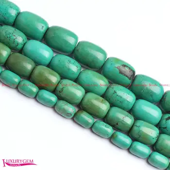 Høj Kvalitet 8x12mm-15x20mm Glat Blå Grøn Naturlige Turkiser Kolonne Form DIY Perler Perler 15